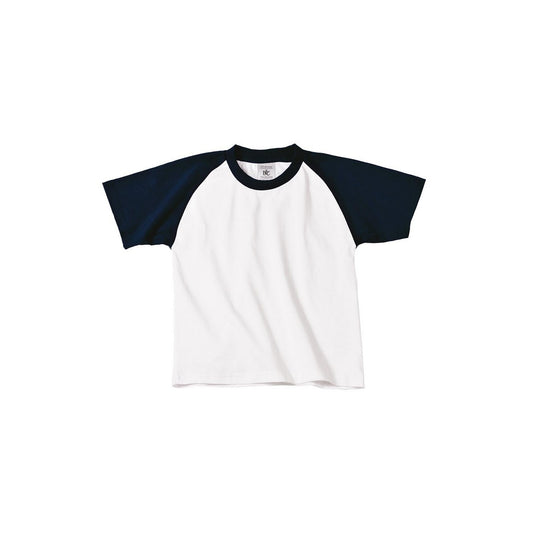 White-Navy - Front - B&C Childrens Boys Short Sleeve Baseball T-Shirt