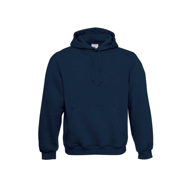 Navy - Front - B&C Childrens-Kids Plain Drawstring Hoodie