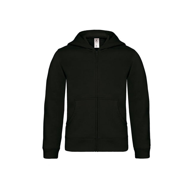 Black - Front - B&C Childrens-Kids Plain Full Zip Hoodie Jacket