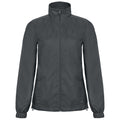 Dark Grey - Front - B&C Womens-Ladies ID.601 Hooded Showerproof Windbreaker Jacket