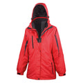 Red - Black - Front - Result Womens-Ladies 3 In 1 Softshell Journey Jacket With Hood