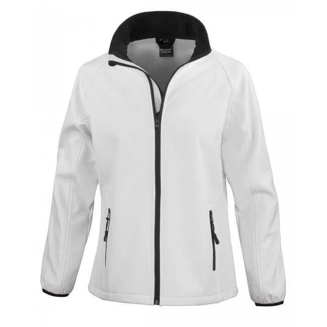 White- Black - Front - Result Womens-Ladies Core Printable Softshell Jacket