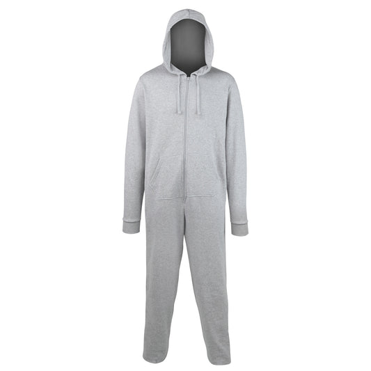 Heather Grey - Front - Comfy Co Unisex Plain Hooded All In One Onesie (280 GSM)