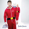 Red-White - Side - Comfy Co Unisex Christmas Santa Hooded All In One Onesie (280 GSM)