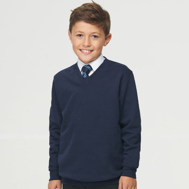 Navy - Side - AWDis Academy Childrens-Kids Junior V Neck School Jumper-Sweatshirt