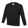 Black - Front - AWDis Academy Childrens-Kids Junior V Neck School Jumper-Sweatshirt
