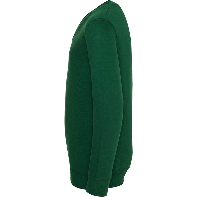 Green - Side - AWDis Academy Childrens-Kids Junior V Neck School Jumper-Sweatshirt