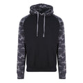 Solid Black- Black Camo - Front - Awdis Just Hoods Adults Unisex Two Tone Hooded Baseball Sweatshirt-Hoodie