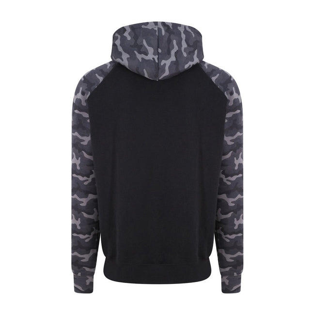 Solid Black- Black Camo - Back - Awdis Just Hoods Adults Unisex Two Tone Hooded Baseball Sweatshirt-Hoodie