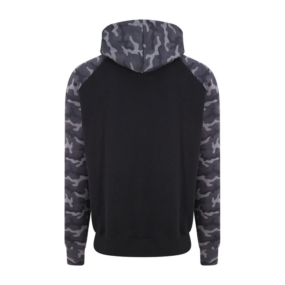 Solid Black- Black Camo - Back - Awdis Just Hoods Adults Unisex Two Tone Hooded Baseball Sweatshirt-Hoodie