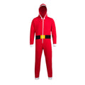 Red-White - Front - Comfy Co Unisex Christmas Santa Hooded All In One Onesie (280 GSM)