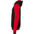 Jet Black-Fire Red - Side - AWDis Just Hoods Adults Unisex Urban Varsity Full Zip Hoodie