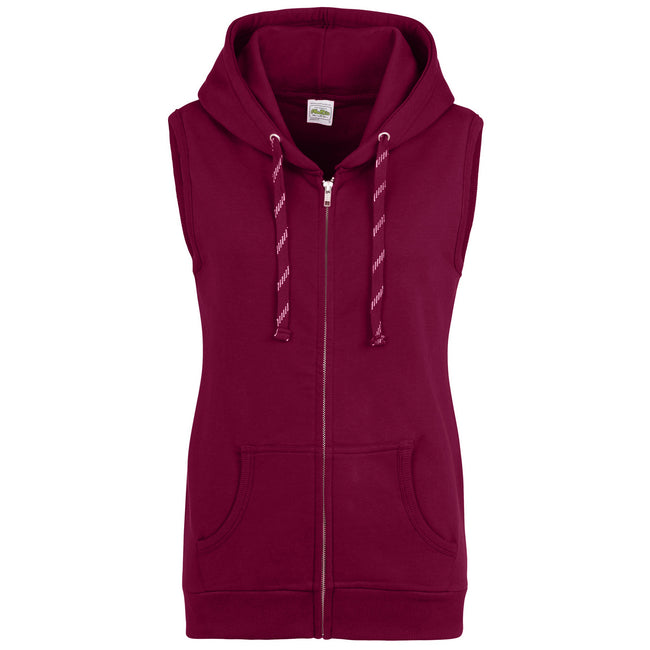 Burgundy - Front - AWDis Just Hoods Womens-Ladies Girlie Sleeveless Full Zip Hoodie