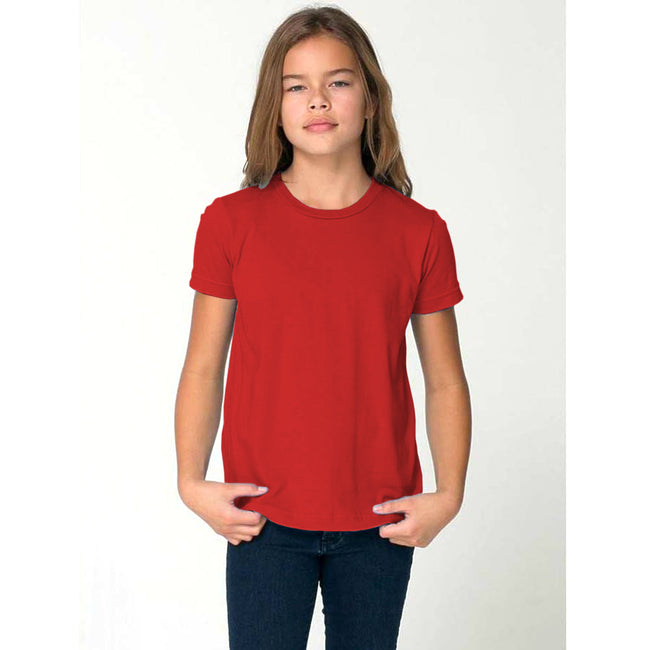 Red - Back - American Apparel Childrens-Kids Plain Short Sleeve T-Shirt