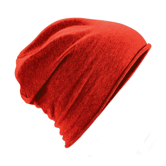Red - Front - Beechfield Unisex Plain Jersey Beanie Hat