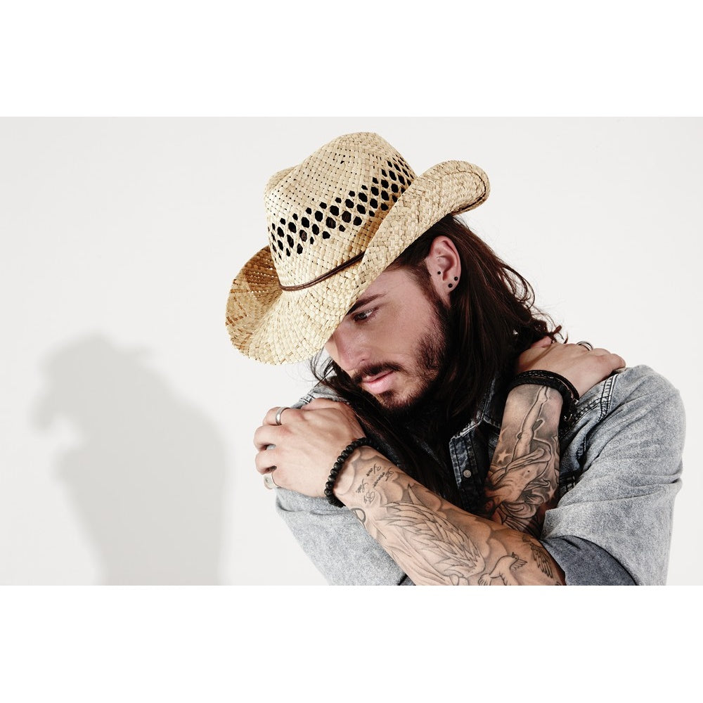Natural - Back - Beechfield Unisex Straw Cowboy Hat