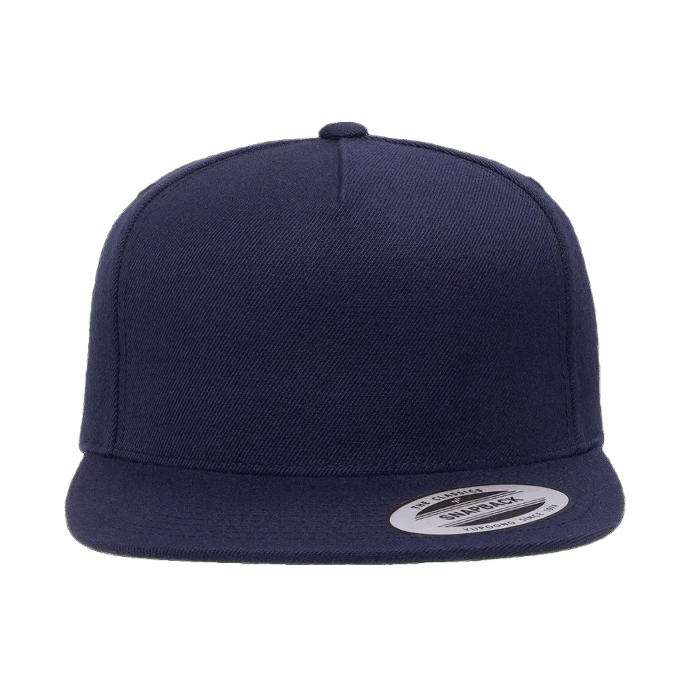 Navy - Side - Yupoong Flexfit Unisex Plain Classic 5 Panel Snapback Cap