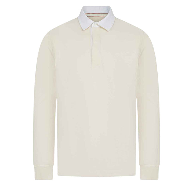 Natural - Front - Front Row Mens Premium Long Sleeve Rugby Shirt-Top