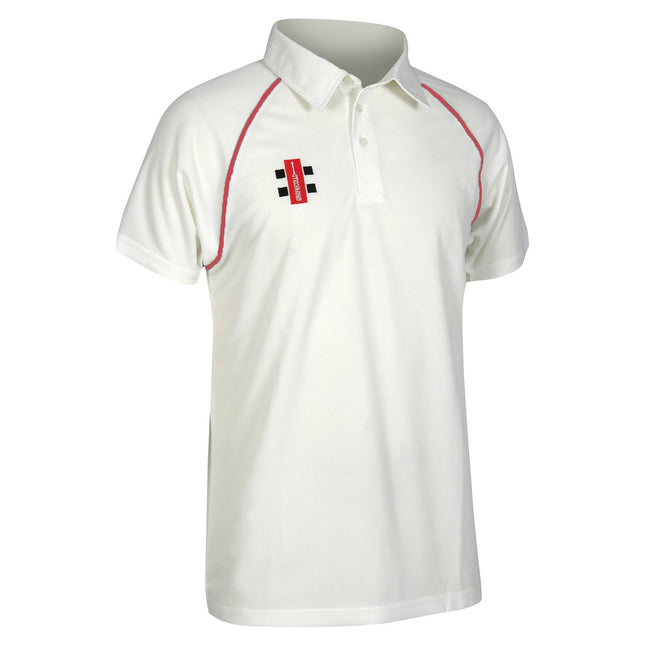 Ivory- Red - Front - Gray-Nicolls Childrens-Kids Matrix Short Sleeve Cricket Shirt