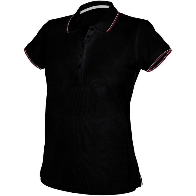 Black - Front - Kariban Womens-Ladies Contrast Short Sleeve Polo Shirt