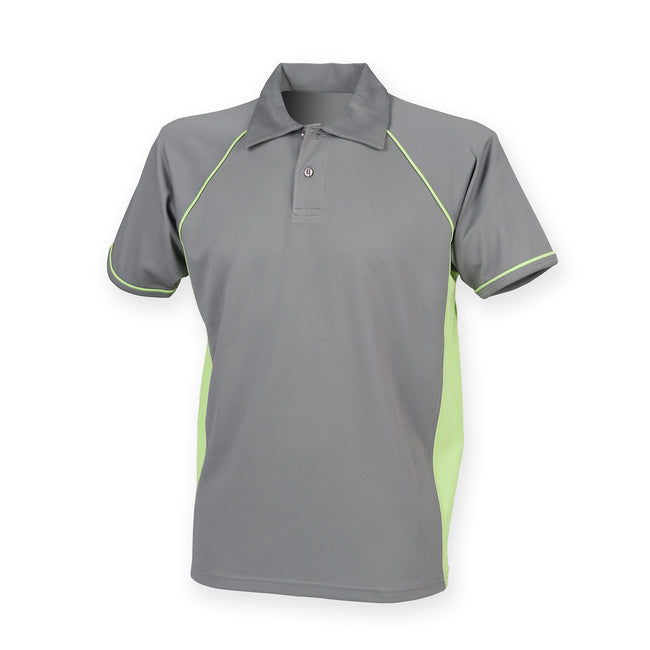 Gunmetal Grey-Lime - Front - Finden & Hales Mens Piped Performance Sports Polo Shirt