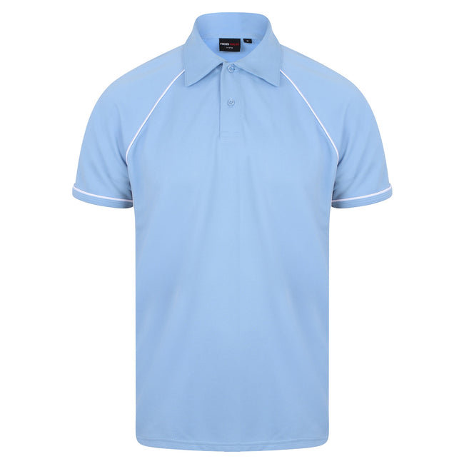 Sky-Navy-White - Front - Finden & Hales Mens Piped Performance Sports Polo Shirt