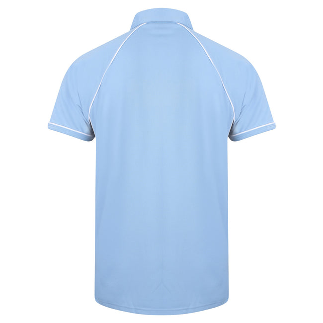 Sky-Navy-White - Back - Finden & Hales Mens Piped Performance Sports Polo Shirt