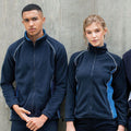 Navy-Royal-White - Close up - Finden & Hales Womens-Ladies Piped Sports Microfleece Fleece Jacket