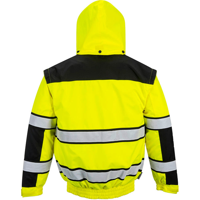 Yellow- Black - Back - Portwest Mens High Visibility Classic All Weather Bomber Jacket