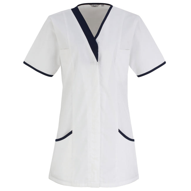 White- Navy - Front - Premier Womens-Ladies Daisy Healthcare Work Tunic