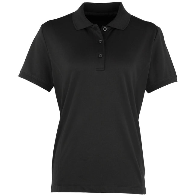 Black - Front - Premier Womens-Ladies Coolchecker Short Sleeve Pique Polo T-Shirt