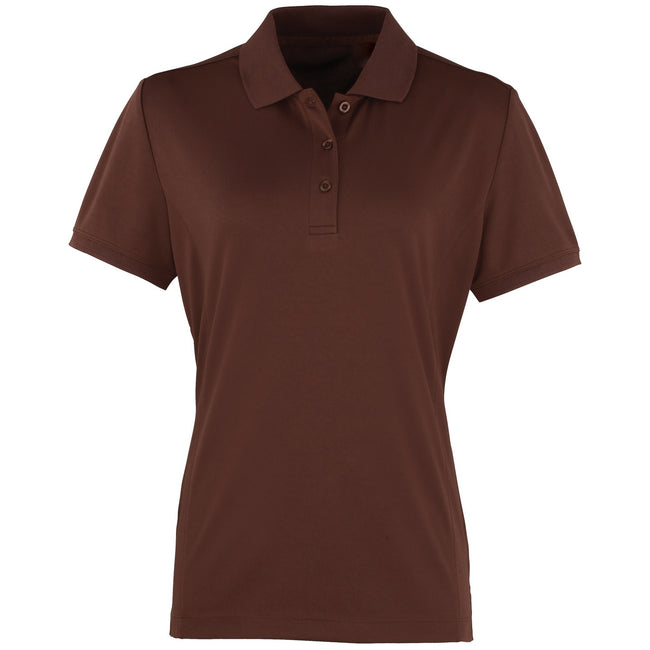 Brown - Front - Premier Womens-Ladies Coolchecker Short Sleeve Pique Polo T-Shirt