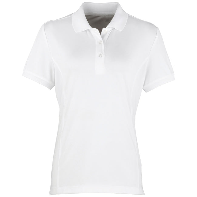 White - Front - Premier Womens-Ladies Coolchecker Short Sleeve Pique Polo T-Shirt