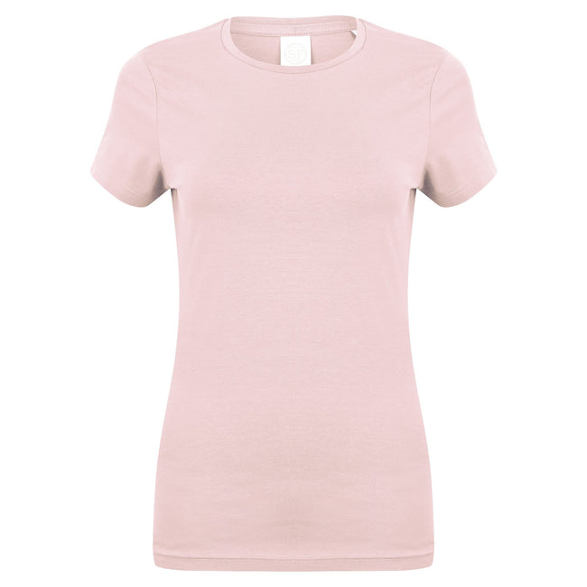 Baby Pink - Front - Skinni Fit Womens-Ladies Feel Good Stretch Short Sleeve T-Shirt