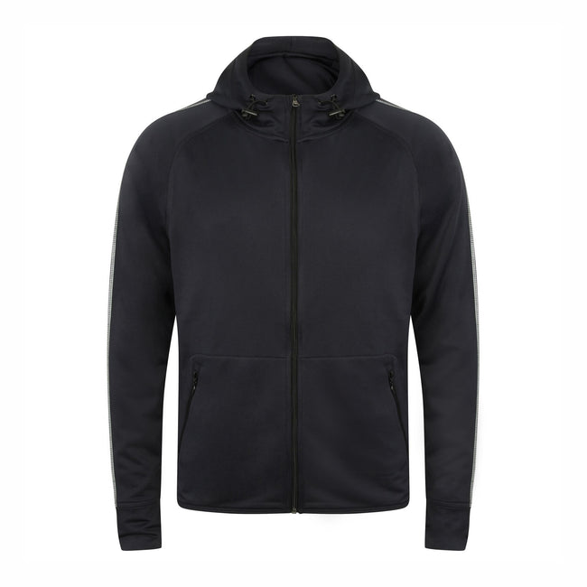 Black - Front - Tombo Teamsport Unisex Lightweight Running Hoodie With Reflective Tape