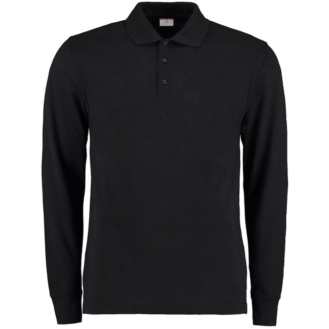 Black - Front - Kustom Kit Mens Pique Long Sleeve Polo Shirt