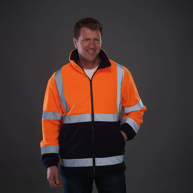 Orange- Navy - Back - Yoko Mens Hi Vis Heavyweight Fleece Jacket