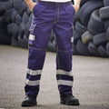 Navy - Back - Yoko Mens Hi Vis Polycotton Cargo Trousers With Knee Pad Pockets