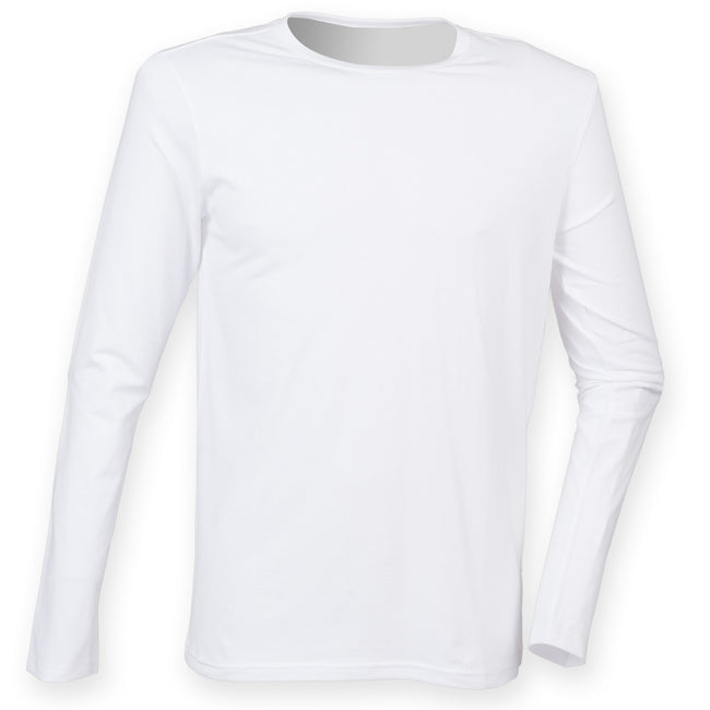 White - Front - Skinnifit Mens Feel Good Long Sleeved Stretch T-Shirt