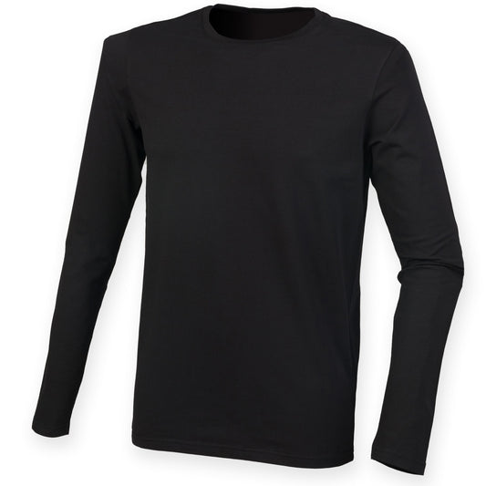 Black - Front - Skinnifit Mens Feel Good Long Sleeved Stretch T-Shirt