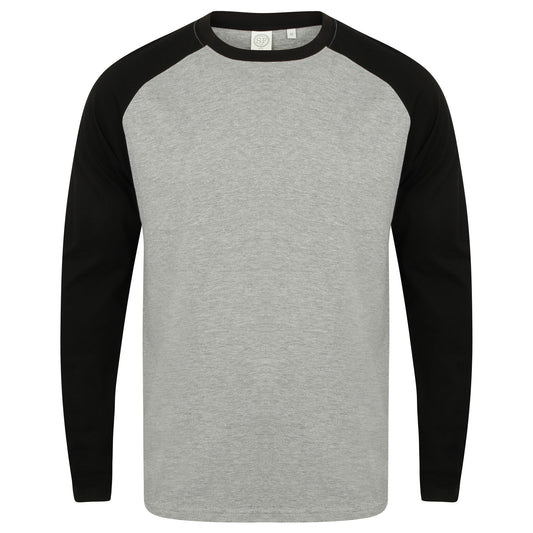 Heather Grey - Black - Front - Skinnifit Mens Raglan Long Sleeve Baseball T-Shirt