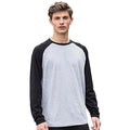 Heather Grey - Black - Back - Skinnifit Mens Raglan Long Sleeve Baseball T-Shirt