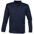 Navy - Front - Henbury Mens Coolplus Moisture Wicking Long Sleeve Polo Shirt