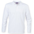White - Front - Henbury Mens Coolplus Moisture Wicking Long Sleeve Polo Shirt