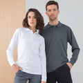 White - Back - Henbury Mens Coolplus Moisture Wicking Long Sleeve Polo Shirt