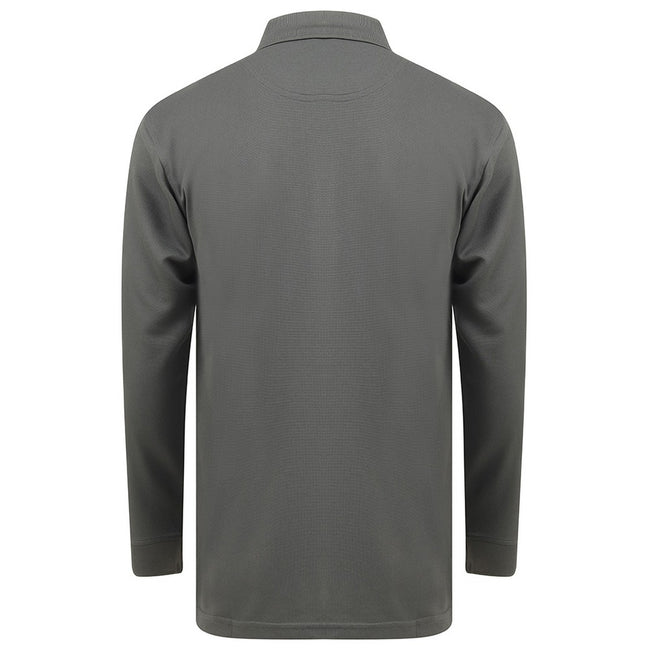 Charcoal - Back - Henbury Mens Coolplus Moisture Wicking Long Sleeve Polo Shirt
