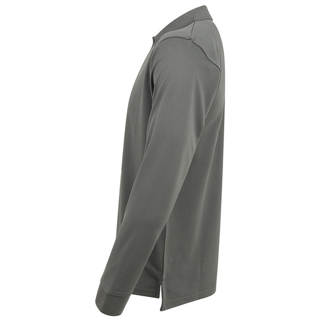 Charcoal Grey - Front - Henbury Mens Coolplus Moisture Wicking Long Sleeve Polo Shirt