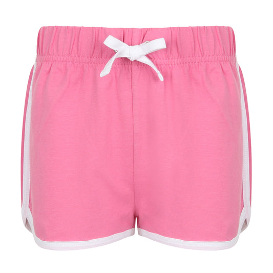 Bright Pink- White - Front - Skinni Minni Childrens-Kids Retro Sports Shorts