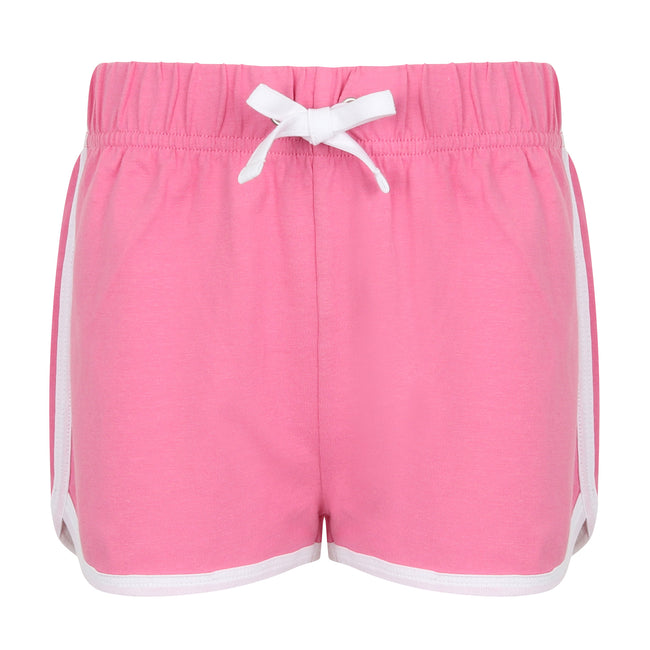 Bright Pink- White - Front - Skinni Minni Childrens-Kids Retro Sports Shorts