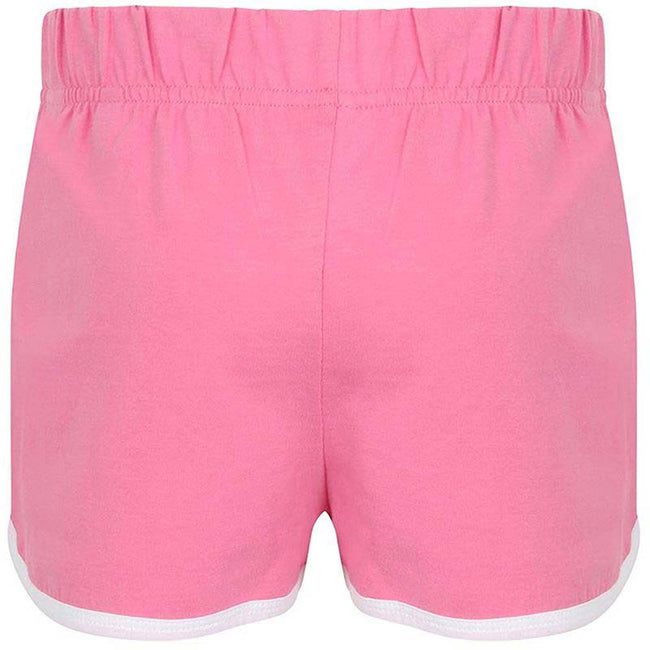 Bright Pink- White - Back - Skinni Minni Childrens-Kids Retro Sports Shorts